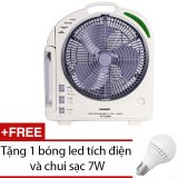[HCM]Quạt sạc kiêm đèn sạc Kentom KT9200 2 bình (Trắng) + Tặng 1 bóng led tích điện và chui sạc 7W
