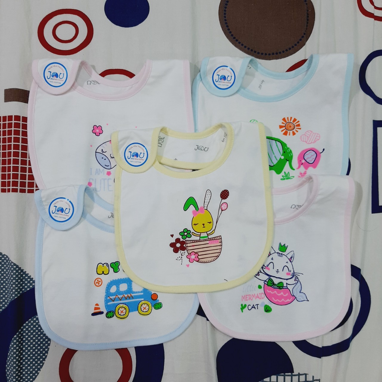 Combo 3 yếm dán sơ sinh cotton 2 lớp cao cấp jou cho bé 0 - 12m/chất vải 100%cotton mềm, mịn, mát/hàng việt nam chất lượng cao