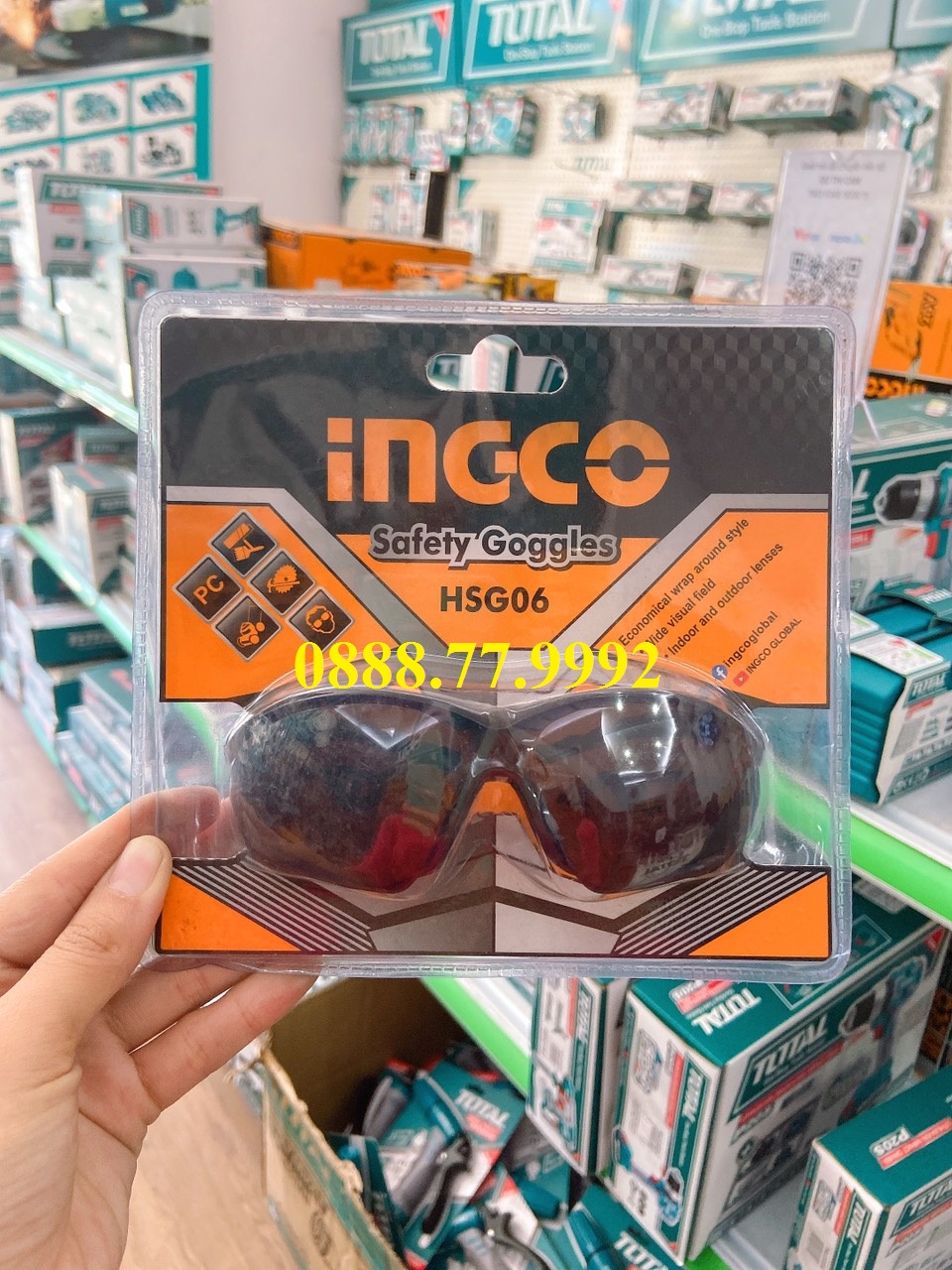 Kính bảo hộ INGCO HSG06 Kính chống bụi, tia UV, chống đọng sương,kính dùng trong lao động, đi xe máy, tròng kính râm