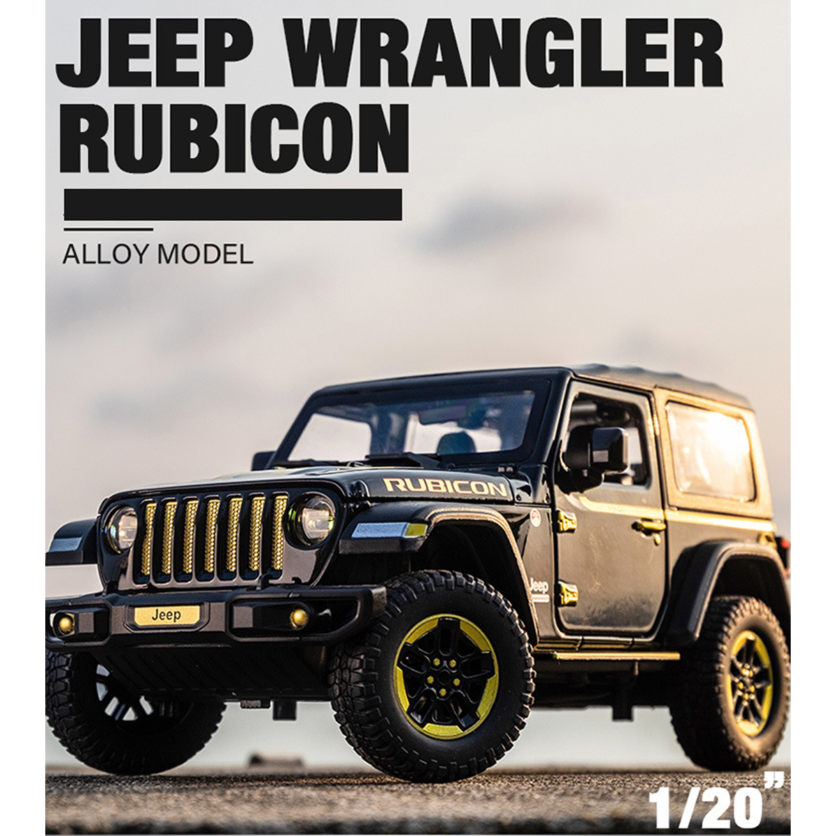 Xe mô hình Jeep Wrangler Rubicon tỉ lệ 1:20 bằng hợp kim, có đèn xe