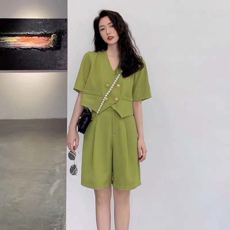 Set bộ lửng áo vest tay ngắn mẫu mới siêu xinh m004922