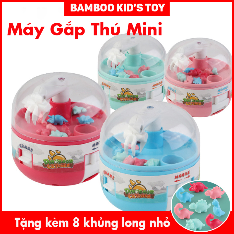 Đồ chơi Máy gắp thú mini, Đồ chơi máy gắp Khủng long Mini tặng 8 khủng long mini đi kèm