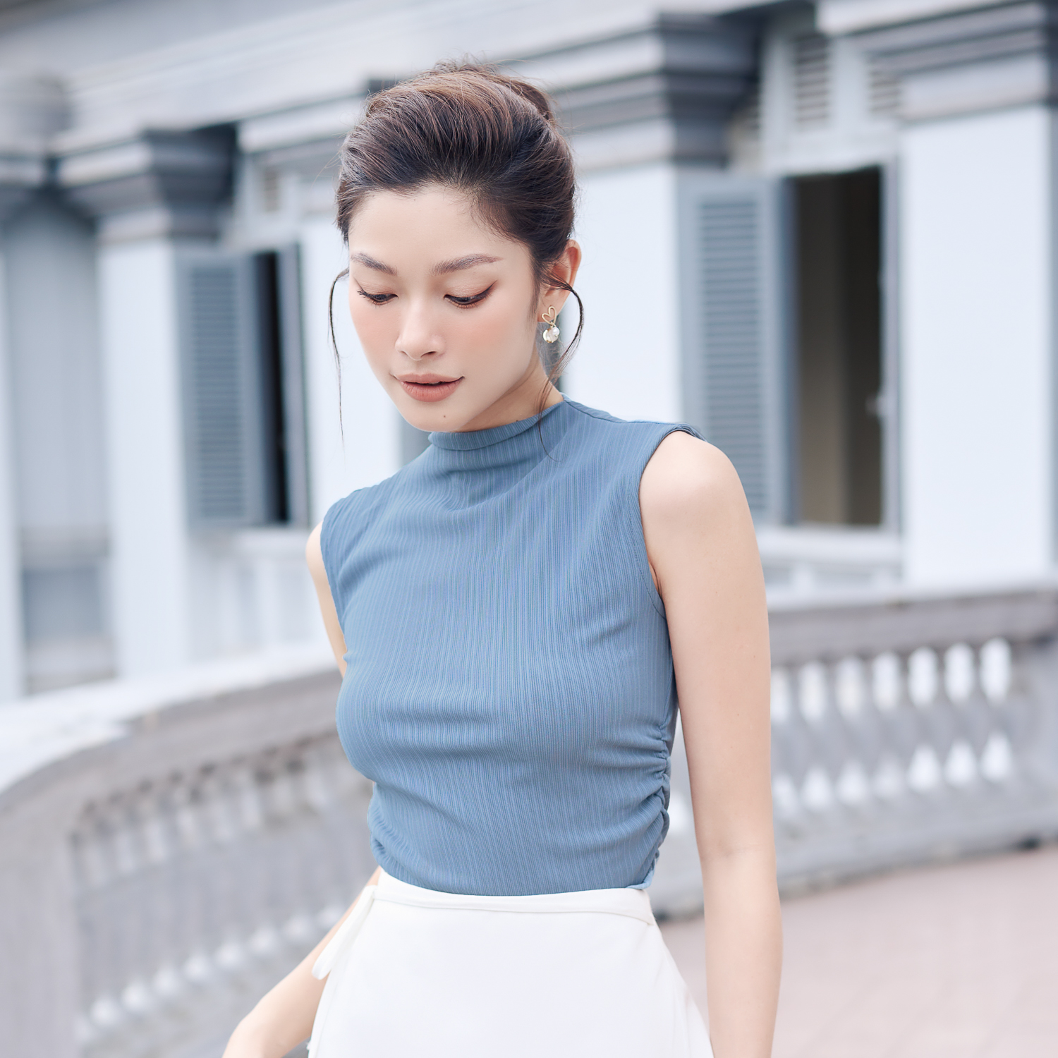 Áo ôm thun sọc cổ lọ Maybi
