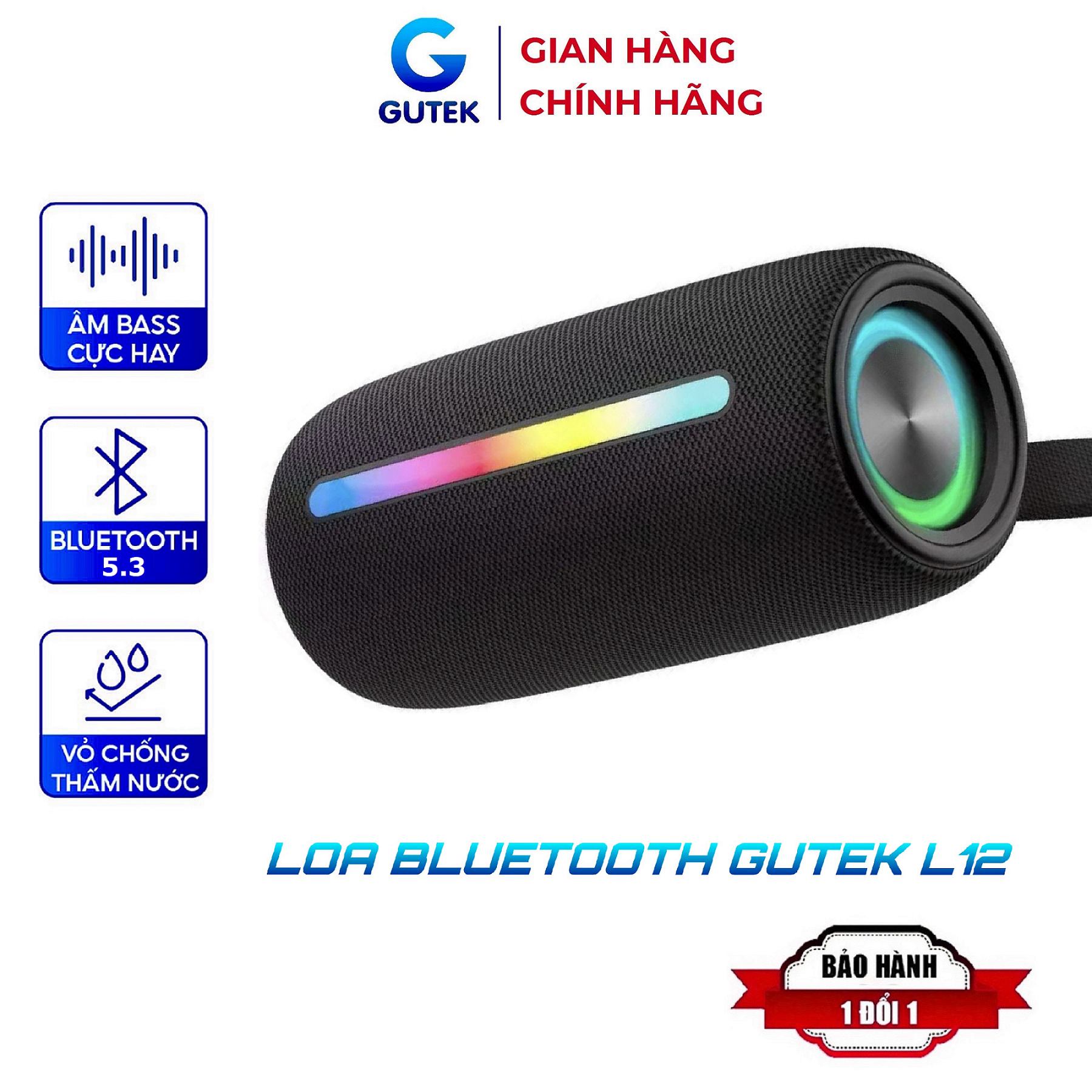 Loa Bluetooth không dây Gutek L12 nghe nhạc siêu bass âm thanh HIFI hỗ trợ