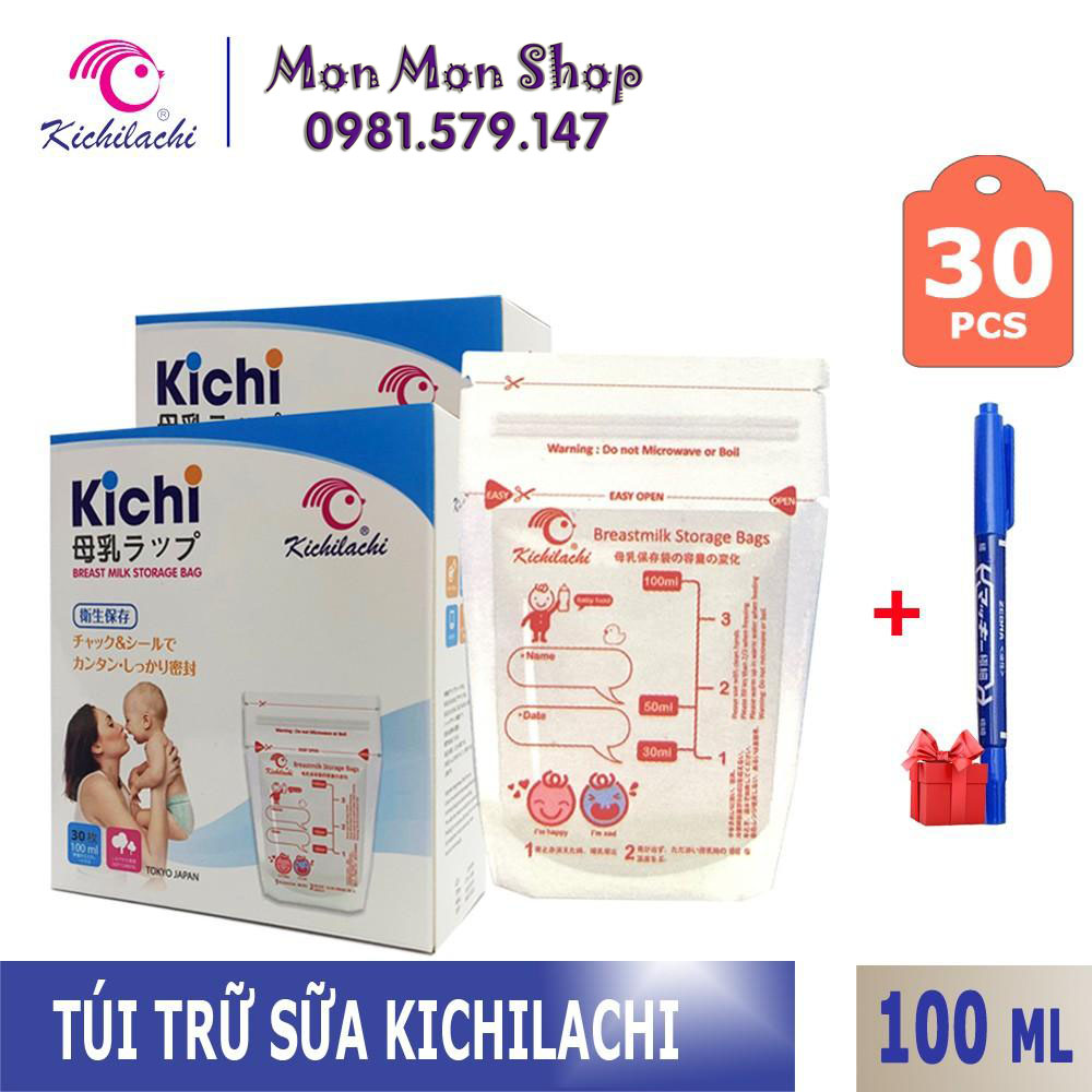 Hộp 30 túi trữ sữa Kichilachi 100ml mẫu hộp trắng - công nghệ Nhật Bản