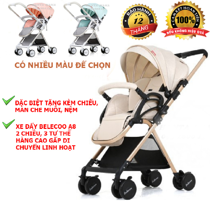 Xe đẩy cho bé gấp gọn 2 chiều Belecoo  A8 có mái che cho bé từ sơ sinh-3 tuổi chịu lực 25kg, hàng chính hãng bảo hành 12 tháng