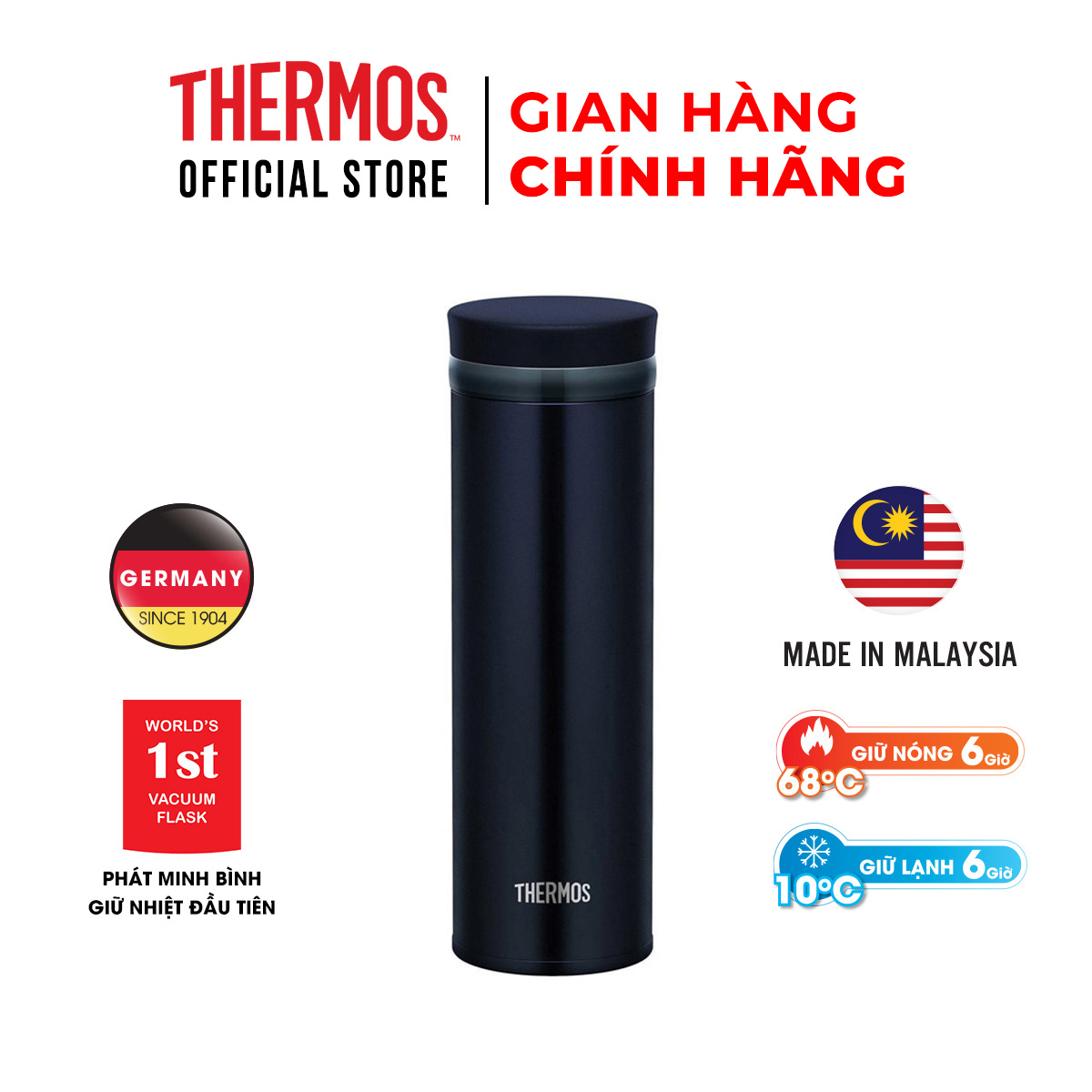 Bình giữ nhiệt Nhật Bản Thermos nắp vặn JNO - 502 dung tích 500ml. Hàng chính hãng sản xuất tại Malaysia. Bình giữ nhiệt Thermos trọng lượng siêu nhẹ khả năng giữ nhiệt ưu việt. Bảo hành 24 tháng.