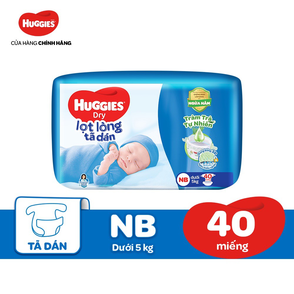 Tã dán sơ sinh Huggies NB 4O miếng ( cho bé dưới 5kg) mẫu mới -  -  HSD luôn mới