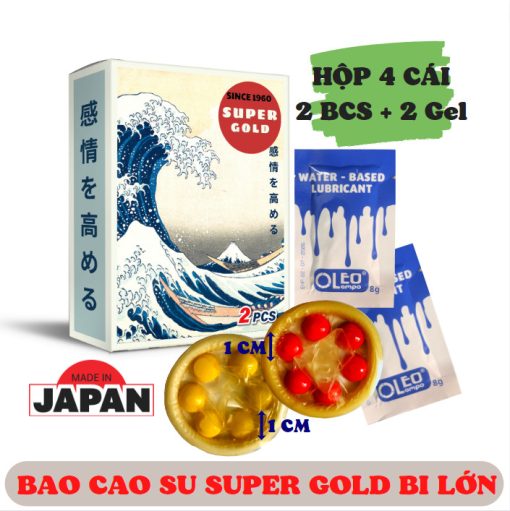 Bao Cao Su Bi Lớn Super Gold Nhật Bản Hộp 4 cái [ 2 bcs + 2 Gel ] 100% Chính Hãng Nhãn Hiệu Bảo Hộ Tại Việt Nam