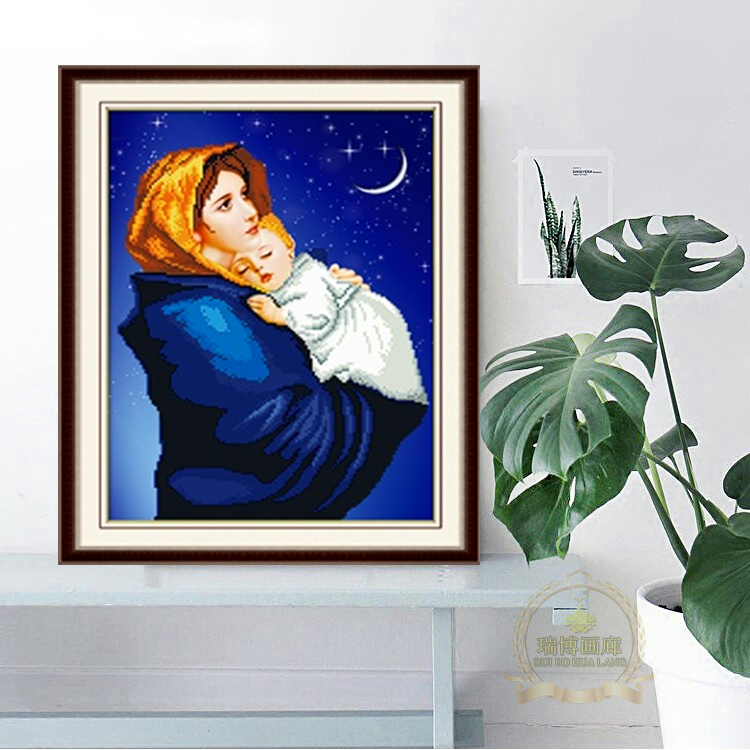 [HCM]Tranh thêu chữ thập Đức mẹ bồng LV3140 - tự thêu