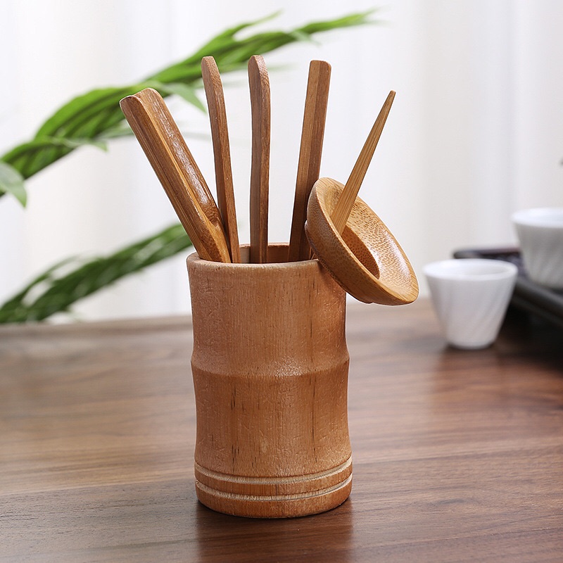 Bộ dụng cụ trà 4 món— sản phẩm thủ công bằng tre già tự nhiên 100%