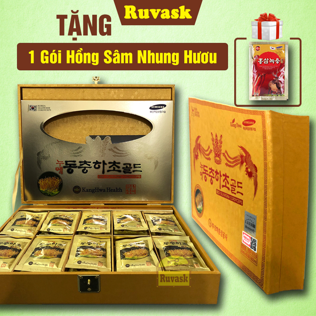 [LOẠI ĐẶC BIỆT] Nước Đông Trùng Hạ Thảo Hàn Quốc Kanghwa Hộp Vàng 60 gói x 30ml Tinh chất Thượng Hạng + TẶNG Nước Hồng Sâm Nhung Huơu Hàn Quốc Cao Cấp - Nhân Sâm Ruvask