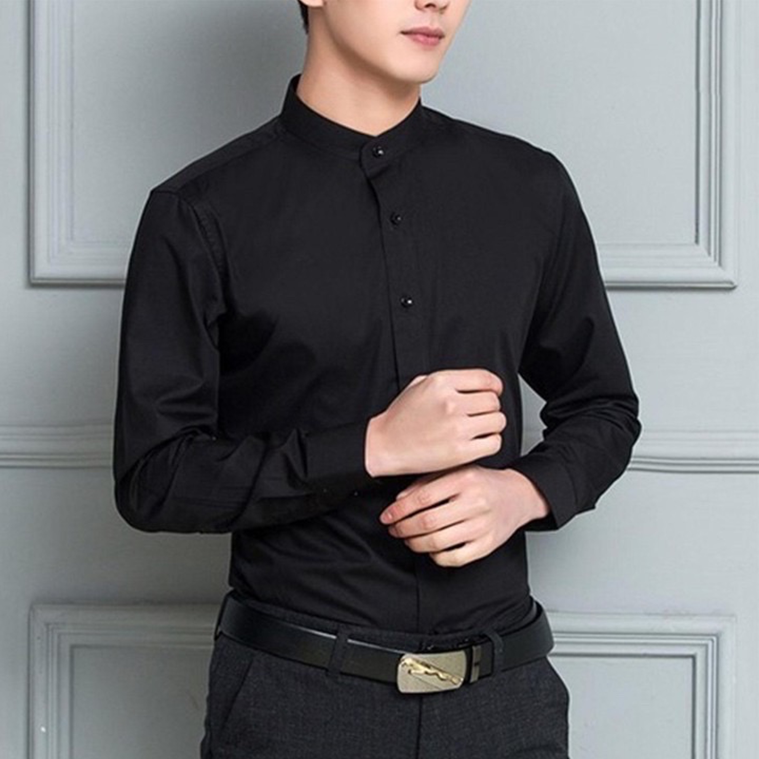 [HCM]( BIGSIZE ) Áo sơ mi cổ tàu dài tay trắng đen 79 đến 120kg