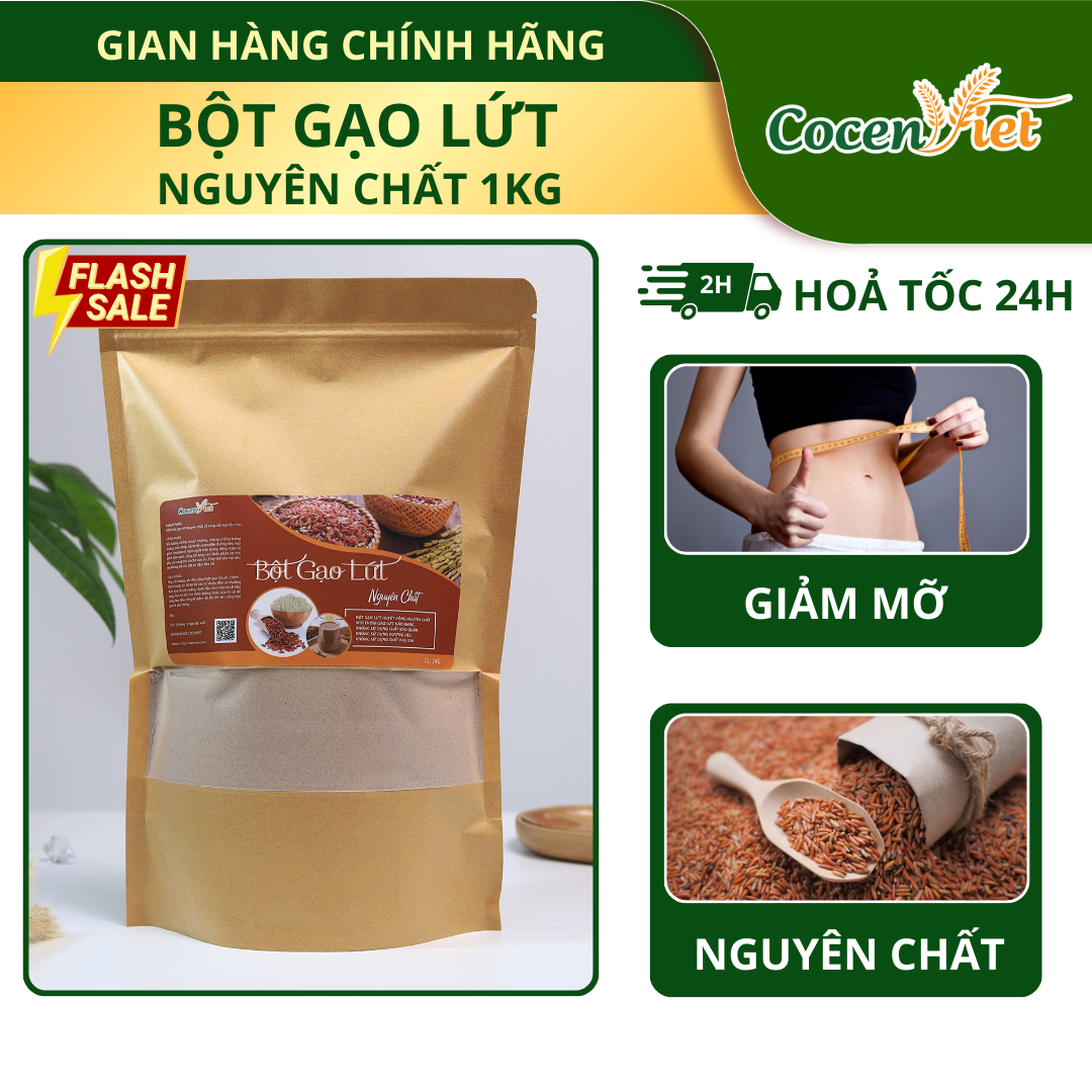 Bột Gạo Lứt Loại 1, 1Kg Bột Gạo Lứt G.i.ả.m Mỡ Bột Gạo Lứt Huyết Rồng Nguyên Chất Hàng Chuẩn Công Ty BGL CocenViet