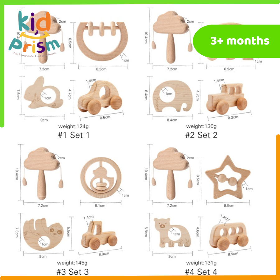 Bộ đồ chơi Xúc Xắc Gặm Nướu Montessori 4 món bằng gỗ an toàn cho trẻ sơ