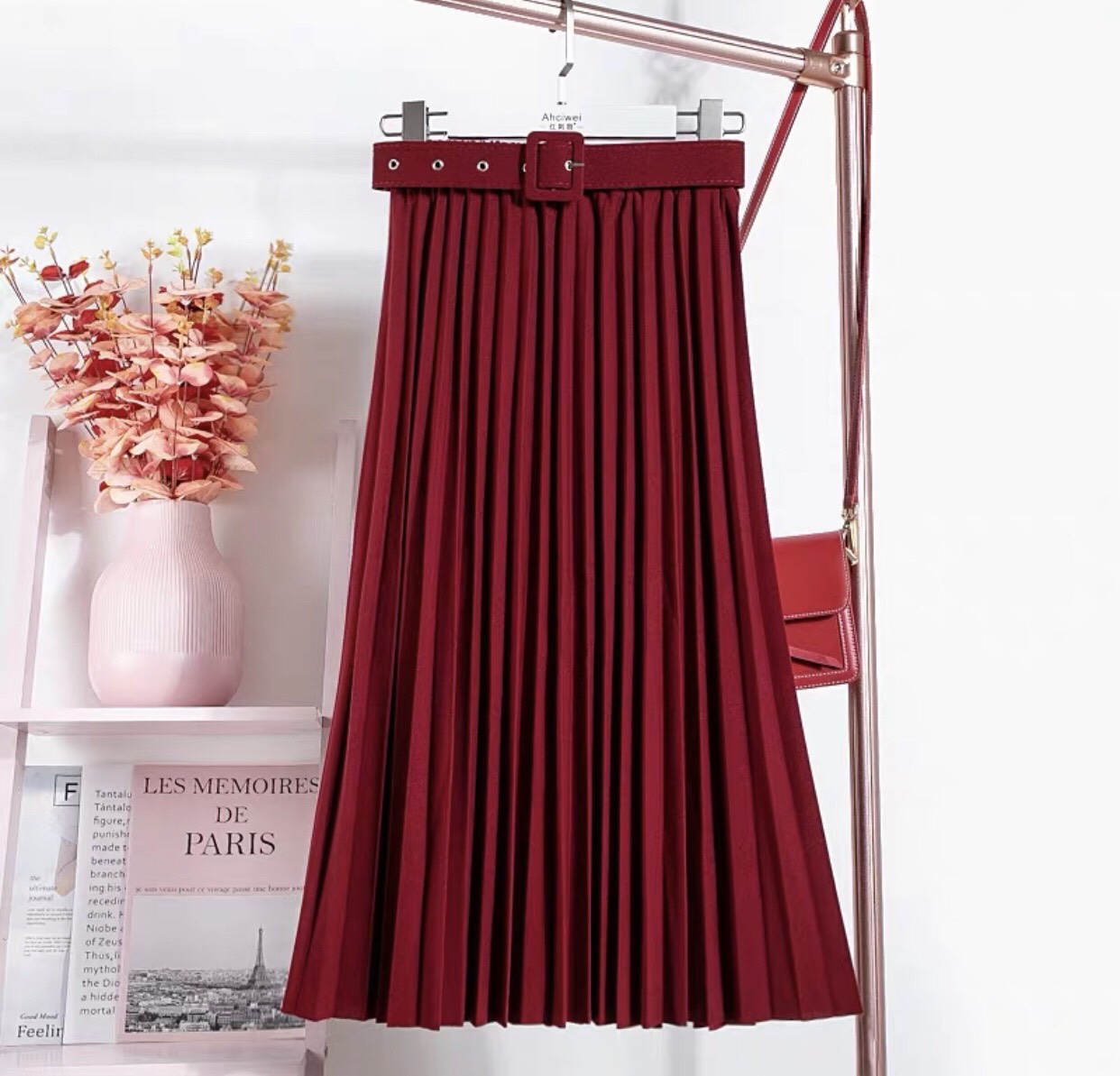 chân váy xếp ly dáng dài phong cách Hàn Quốc ( kèm đai)