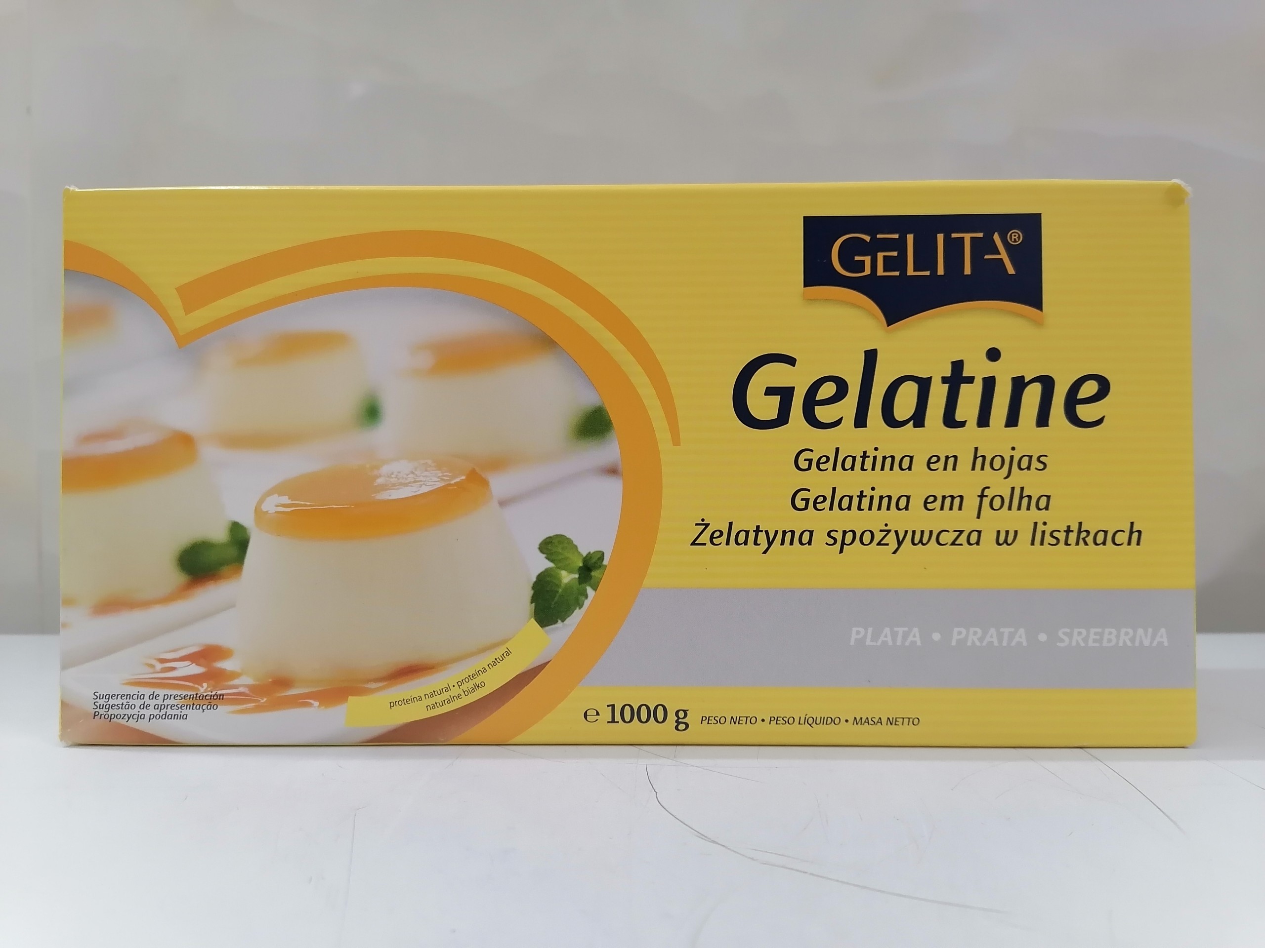 Hộp 1 Kg Lá Gelatin dùng cho thực phẩm Germany GELITA Silver Gelatine Leaf
