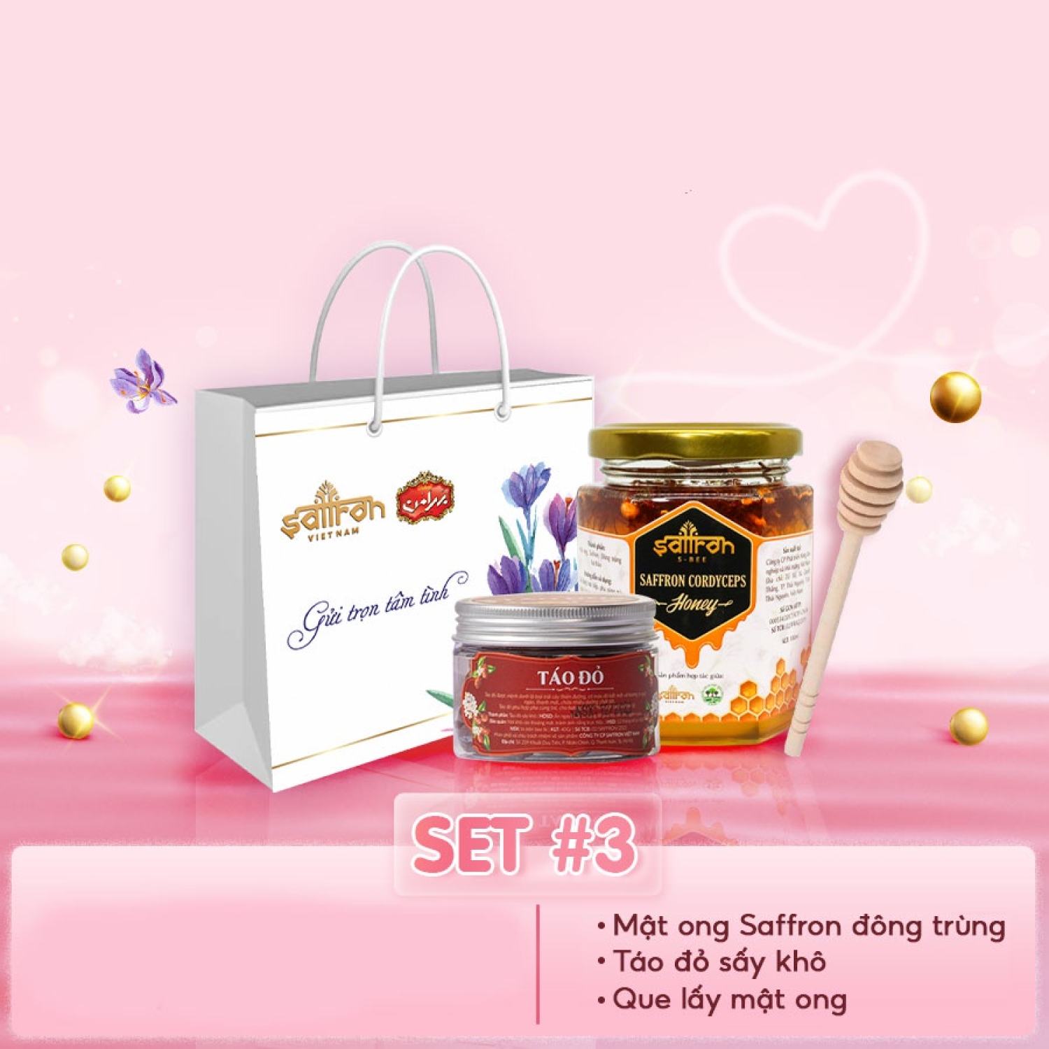 Set quà quà 8 3 mật ong ngâm saffron đông trùng hạ thảo thương hiệu