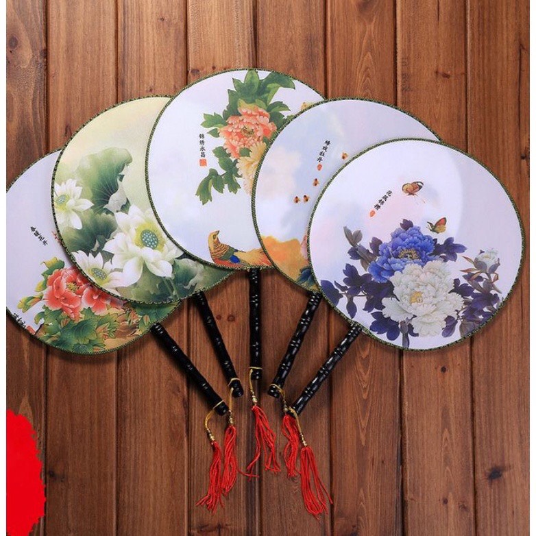 Quạt tròn cổ trang phong cách cổ trang quạt cầm tay cổ điển cosplay in hoa trang trí đẹp