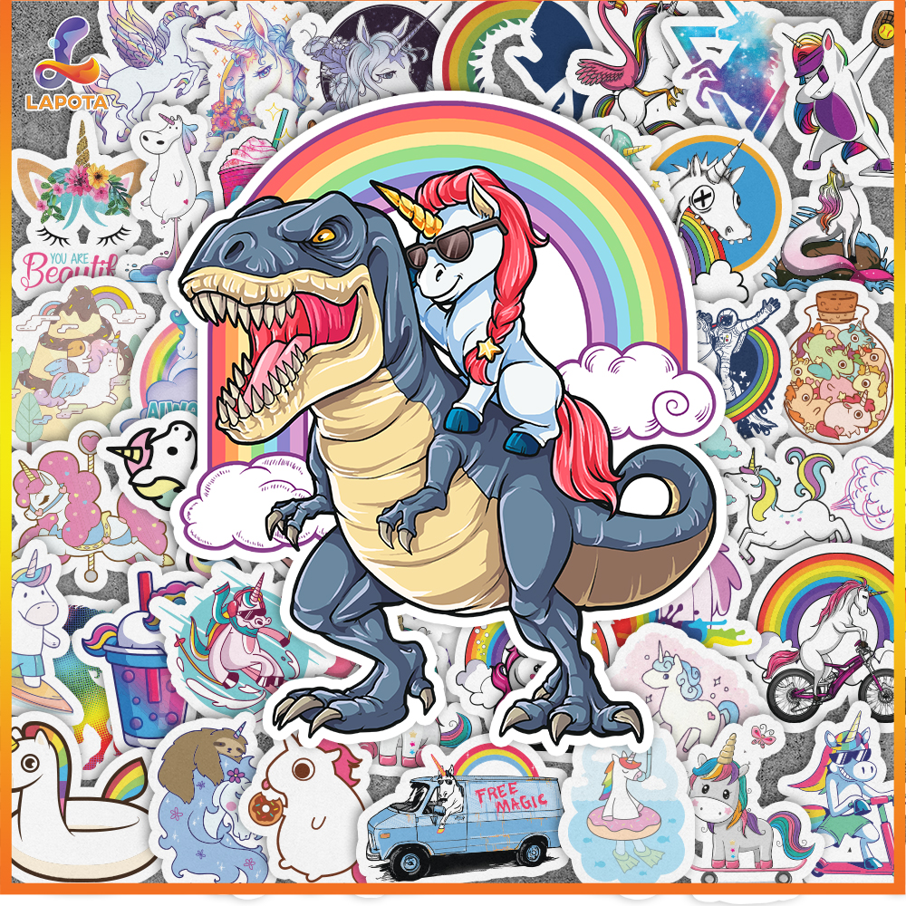 Set 50 cái Sticker Unicorn chống nước, Hình Dán Unicorn dán sổ, Decal Unicorn cute trang trí laptop, điện thoại, vali