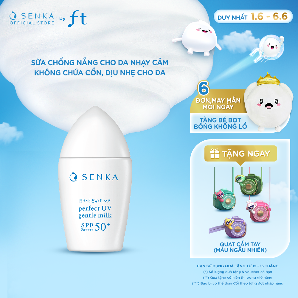 Kem chống nắng Không Cồn cho da nhạy cảm dạng sữa Senka Perfect UV Gentle Milk 40ml