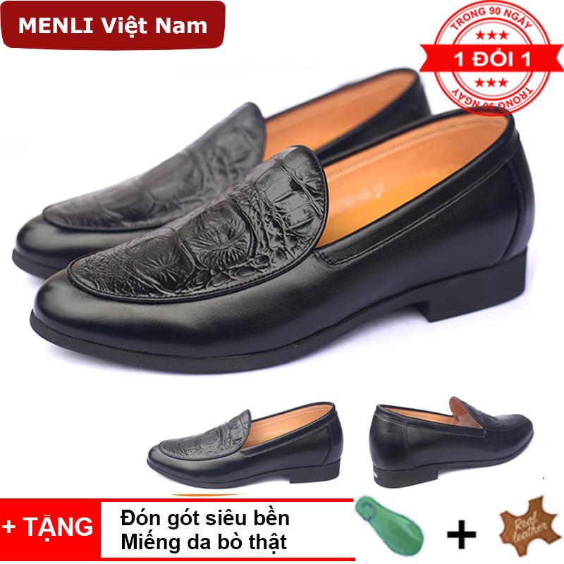 + giày lười, giày mọi nam da thật menli tclz21 tăng chiều cao 6.5cm