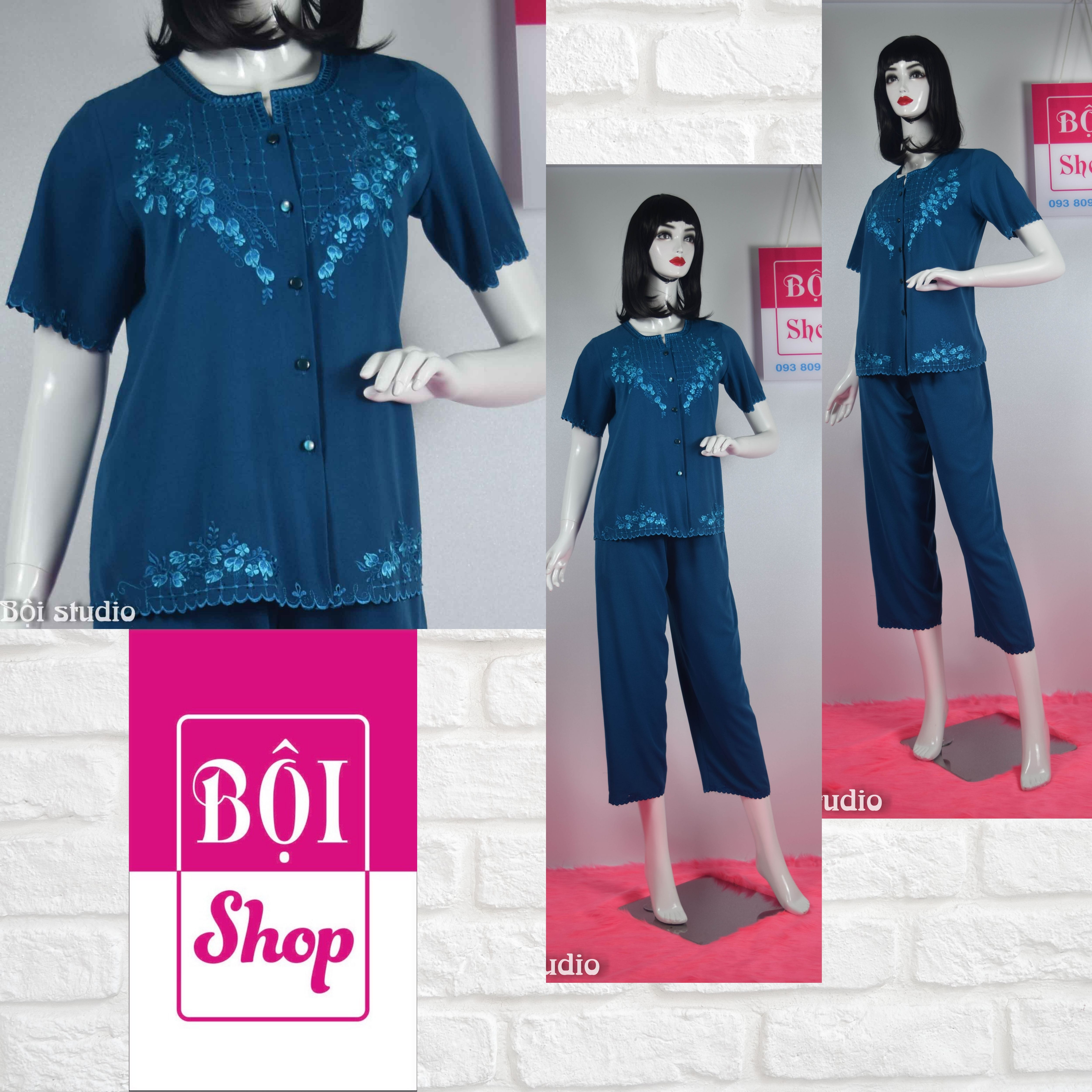 [HCM]Lụa Ấn  Bộ Trung Niên Và Lớn Tuổi  Loại Tay Ngắn  Quần Dài-NATR-XANH CỔ VIT