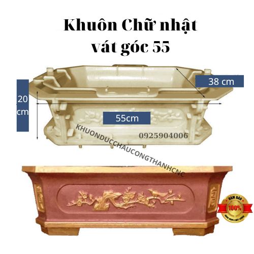 Khuôn đúc chậu cảnh chữ nhật vát góc 55, Dùng làm chậu cây cảnh bonsai ngoài trời mới 100% nhựa ABS cao cấp cực bền