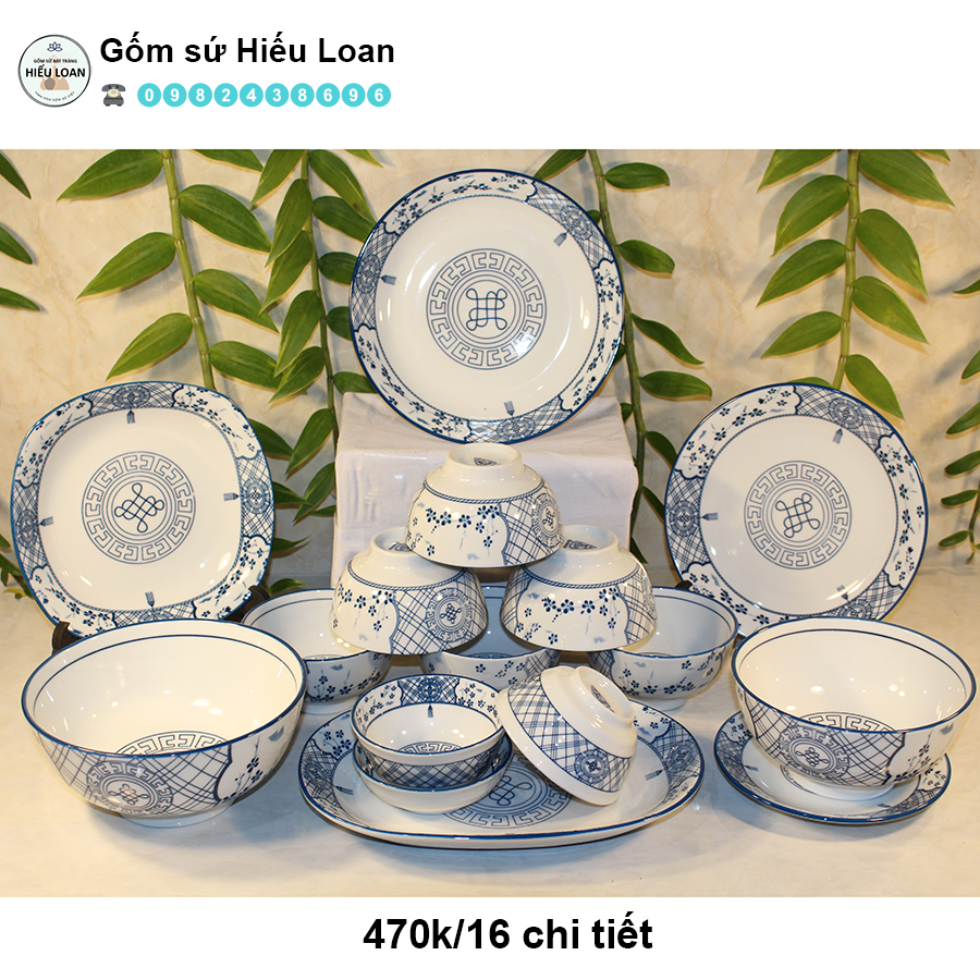 Bộ bát đĩa sứ bát tràng phúc lộc thọ