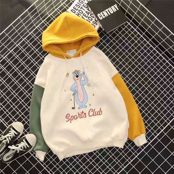 [HCM]ÁO KHOÁC HOODIE NỮ PHỐI TAY HAI MAU HÌNH SIÊU CUTE