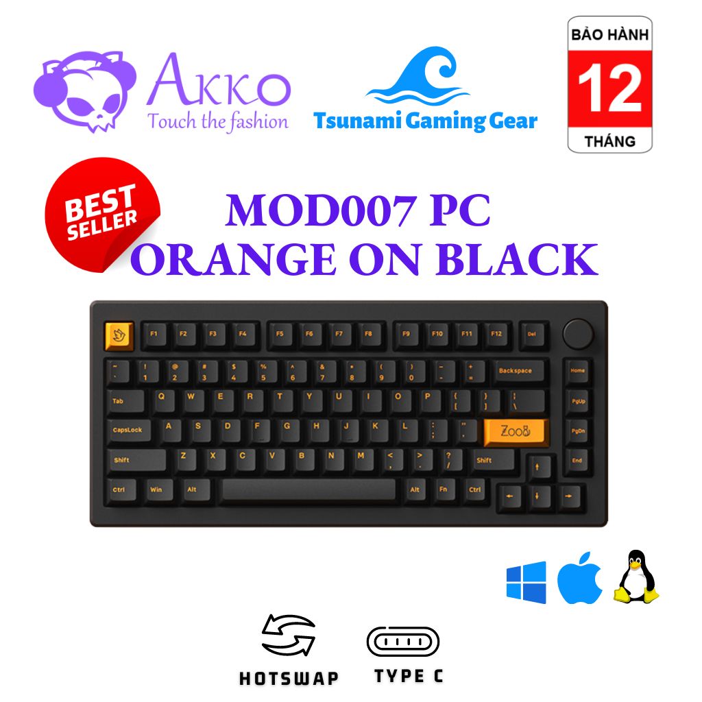 Bàn phím cơ AKKO MOD007 PC Orange on Black/ Mạch xuôi/ Hotswap / Gasket Mount / Clacky