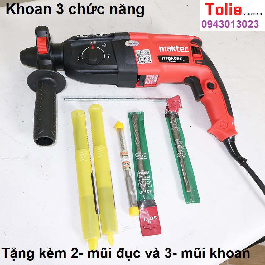 Máy khoan bê tông marktec MT26, tặng kèm mũi đục và mũi khoan trọng lượng 3.2kg