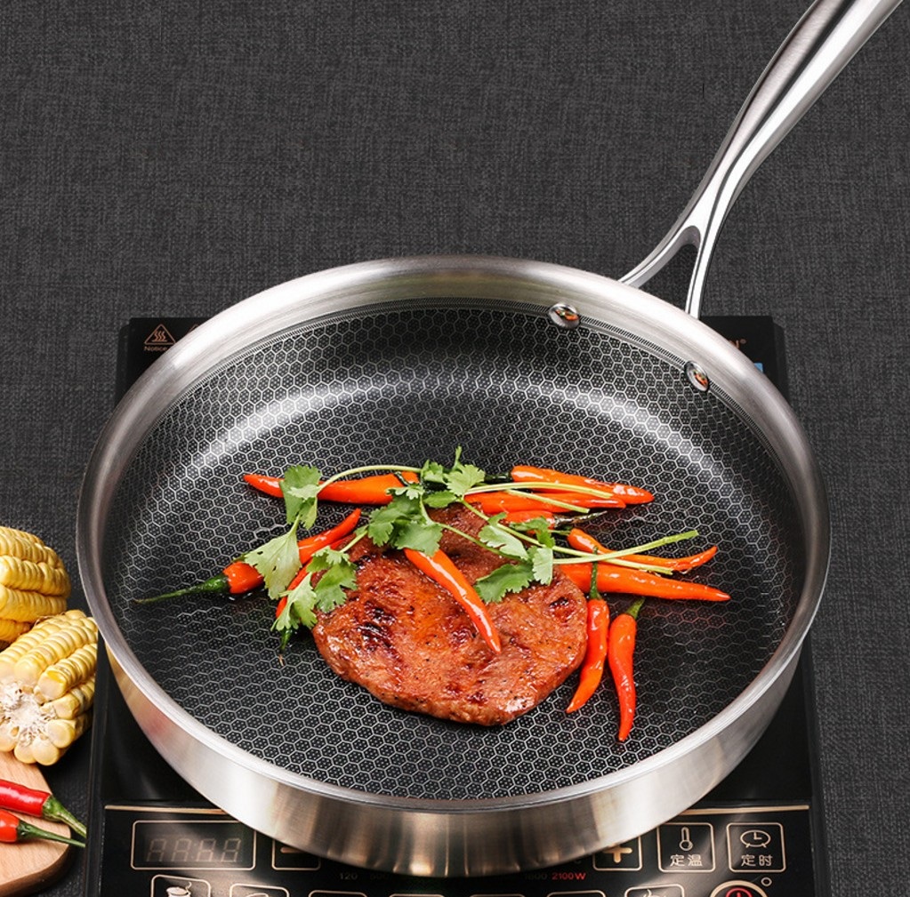 Chảo chống dính inox 304 Muyrico thương hiệu Đức 28cm công nghệ khắc laser dạng tổ ông-Không Nắp