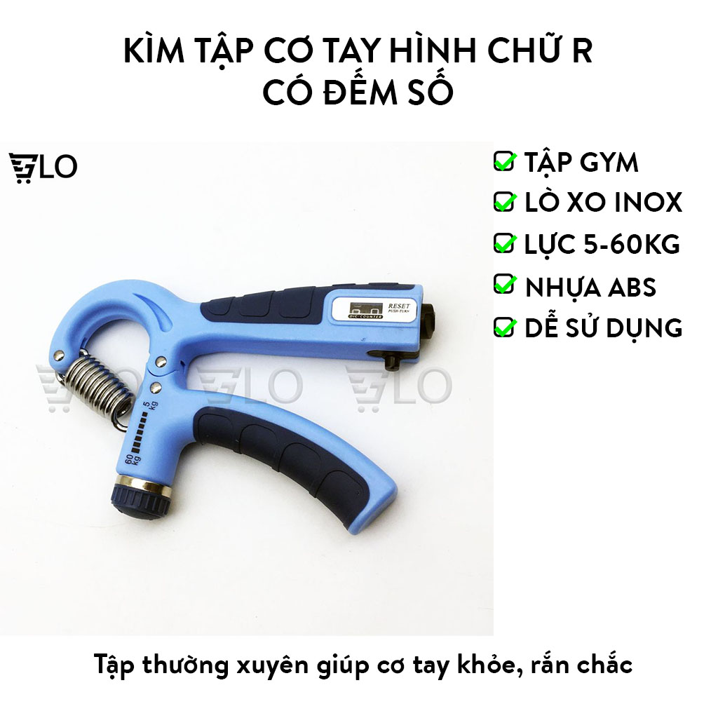 Kìm Bóp Tay 5-60kg Hình Chữ R Có Bộ Đếm Số, Điểu Chỉnh Lực, Tập Cơ Cổ Tay, Dụng Cụ Tập Gym Tại Nhà