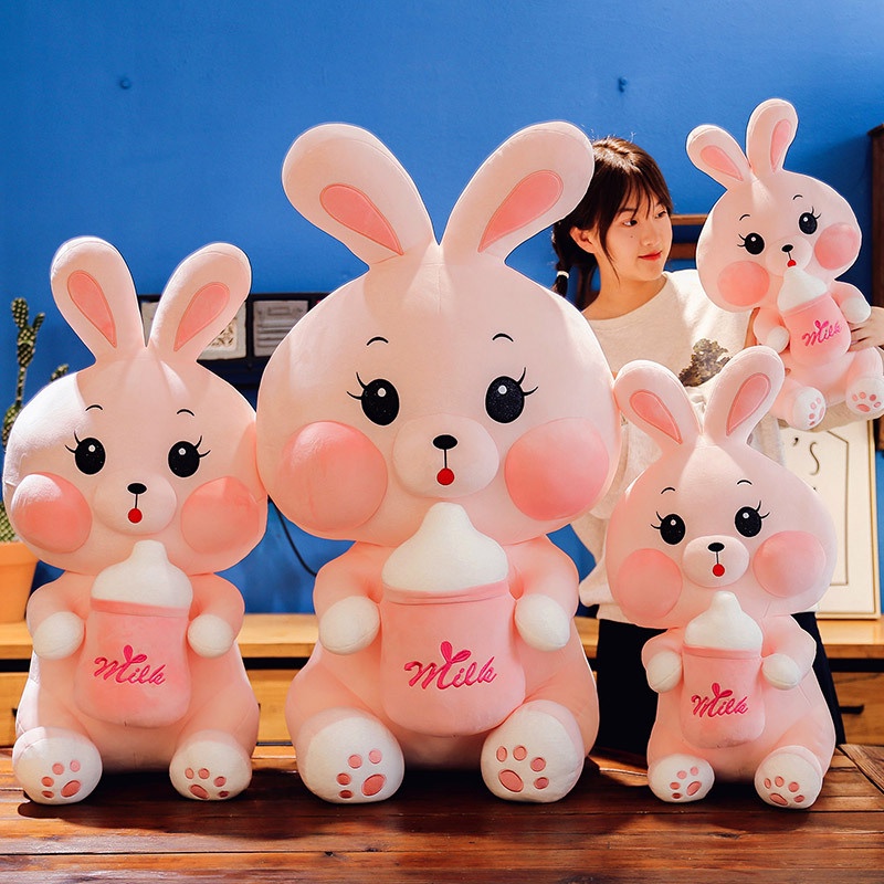 Gấu bông thỏ hồng ôm bình sữa cute đáng yêu - gấu bông khổng lồ, chất liệu mềm mịn, gối ôm cao cấp