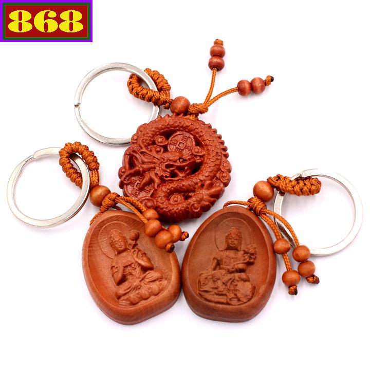 Combo 3 móc khóa gỗ đàn hương Đại thế chí - phổ hiền - rồng