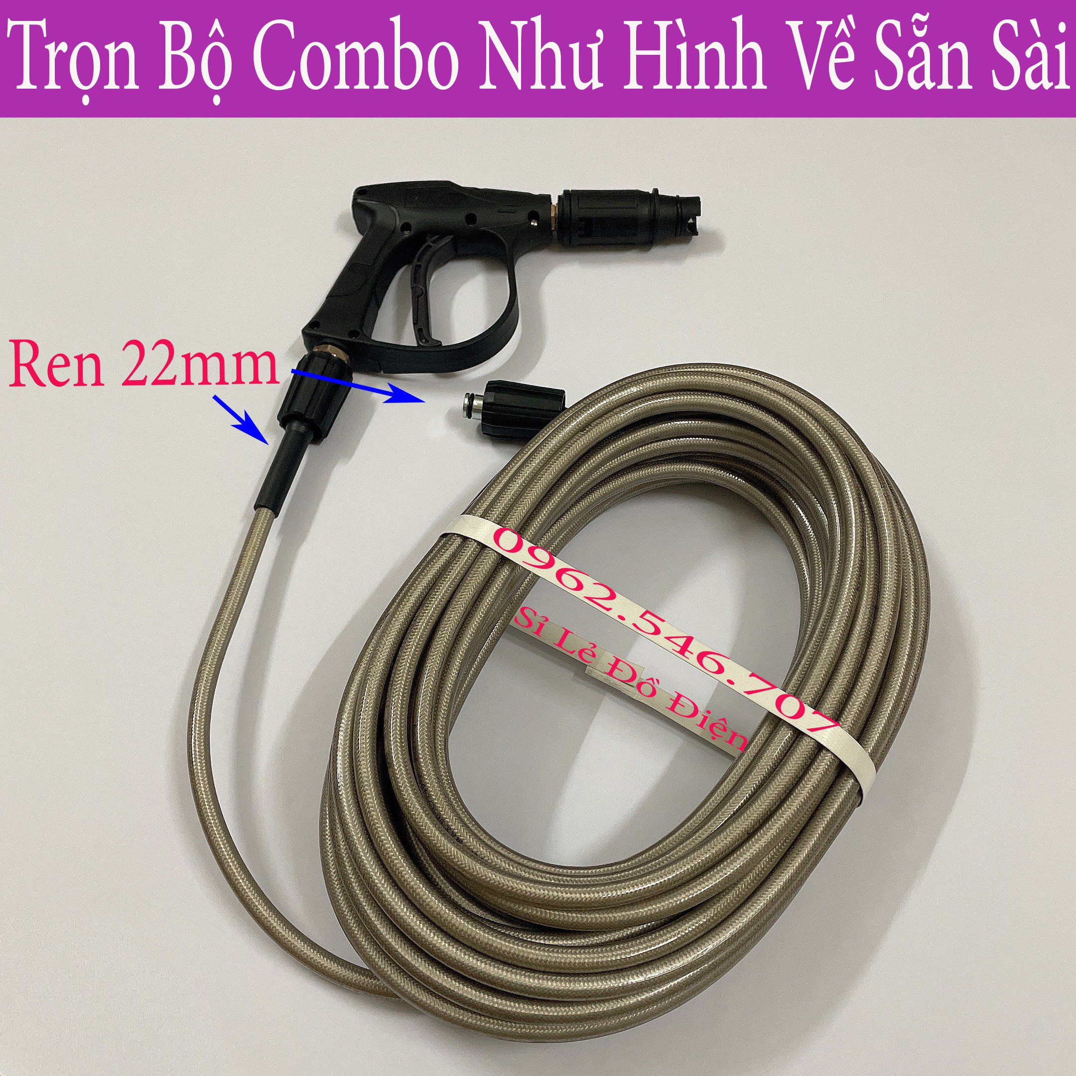 Bộ 10m,15m,20m,30m dây rửa xe và súng xịt rửa xe áp lực cao - vòi xịt rửa xe dây xịt rửa áp lực cao Loại Tốt Ren 22mm