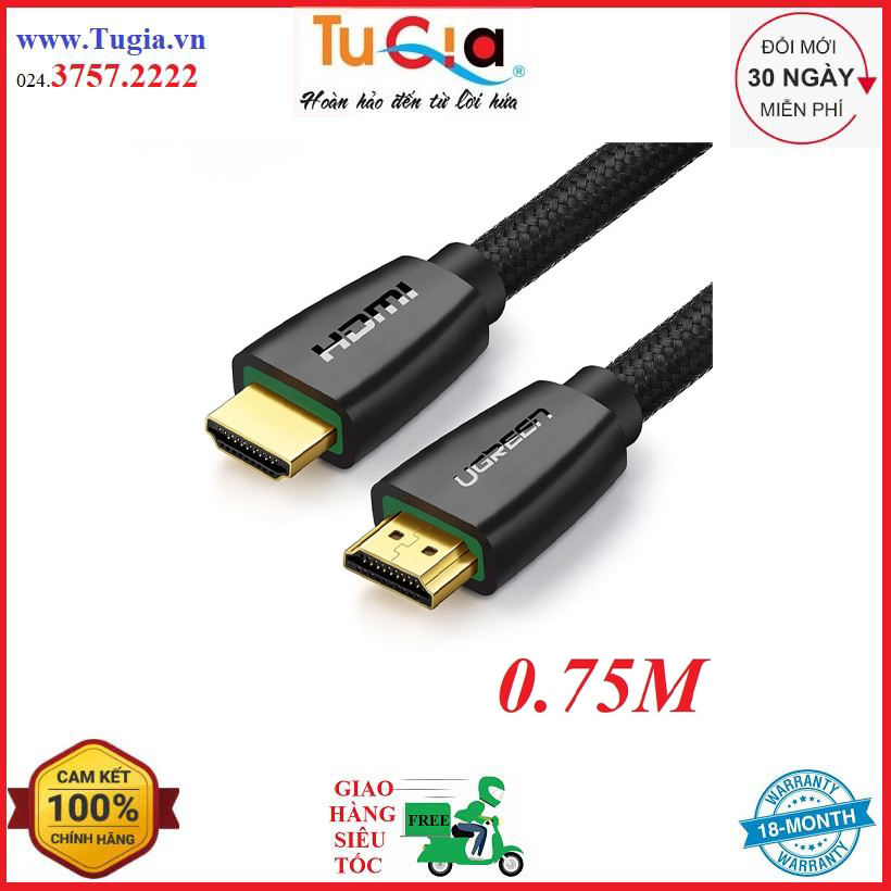 Cáp hdmi 2.0 hỗ trợ 2k*4k 0.75m ugreen 40799 - hàng chính hãng
