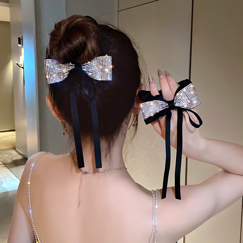 Dây buộc tóc thắt nơ đính đá lấp lánh thời trang dành cho nữ
