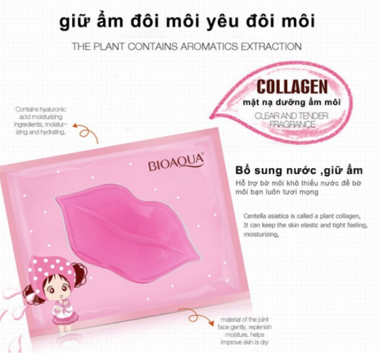 Combo 1 miếng Mặt nạ dưỡng môi BIOAQUA giúp môi hồng tự nhiên, mềm mịn