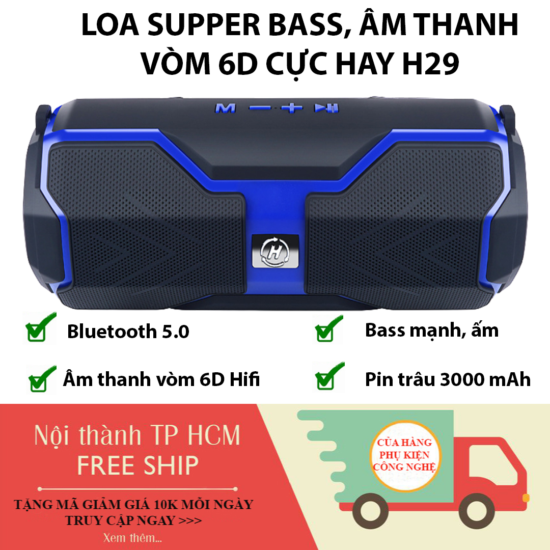 Hàng cao cấp - Loa bluetooth 5.0 loa dã ngoại, loa đi chơi, loa nghe nhạc công suất 20W H29, tích hợp nhiều chức năng