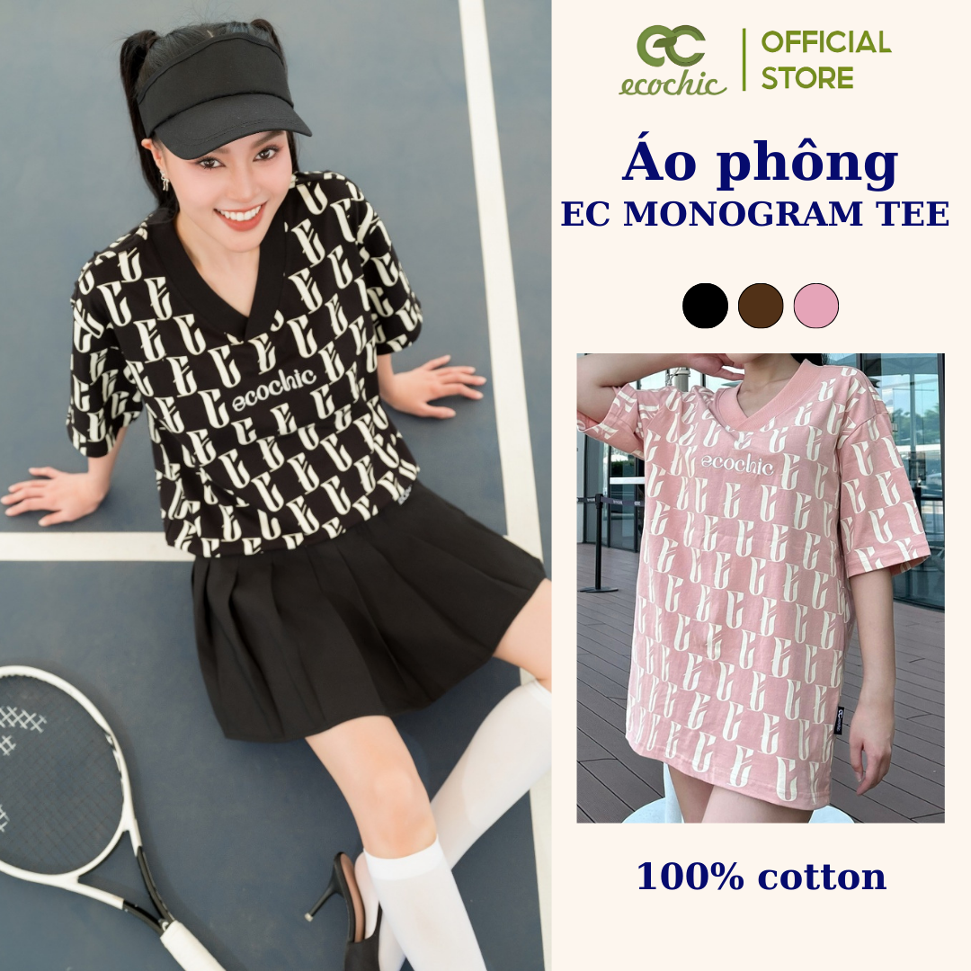   Nhập mã LAZSOCIAL99 30% tối đa 99k Áo Phông ECOCHIC EC MONOGRAM TEE ESSENTIALS Local Brand Chính Hãng Unisex Form Rộng Oversize Premium Cotton 100% B033 