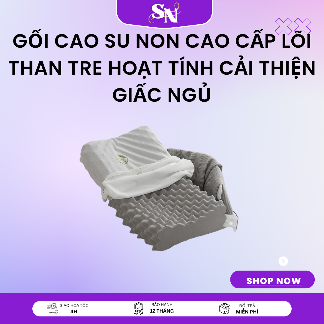 Gối Massage Cao Su Non Lõi Than Tre Hoạt Tính Suno Top - Giảm Cảm Giác Đau Mỏi, Kháng Khuẩn, Thoáng Khí