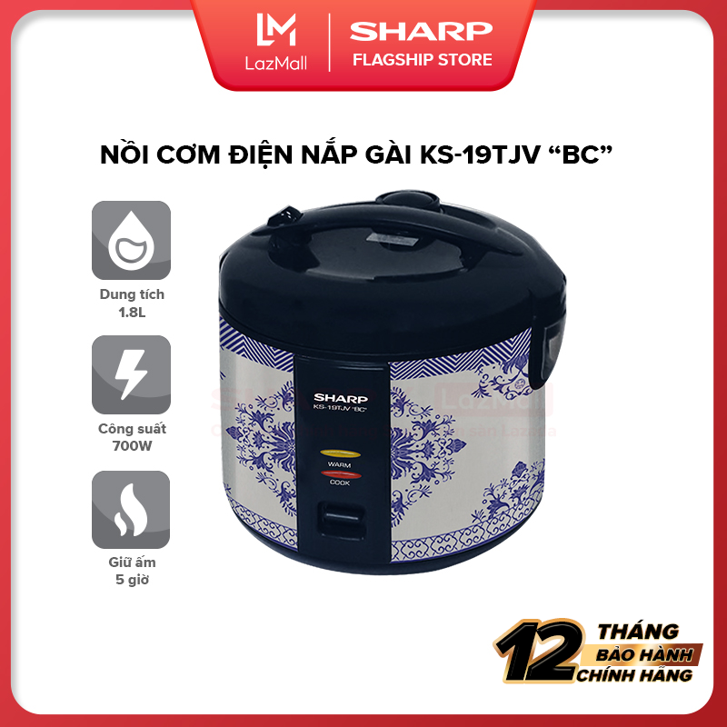 Nồi Cơm Điện Nắp Gài Sharp KS-19TJV "BC" 1.8 Lít [Nồi Cơm Bền Tốt, Lòng Nồi Bằng Nhôm Phủ Lớp Chống Dính] - Hàng Chính Hãng Uy Tín Bảo Hành 12 tháng