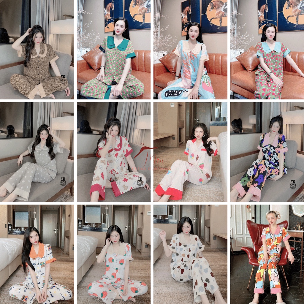Đồ bộ mặc nhà pijama tay đùi quần dài mặc nhà họa tiết dễ thương