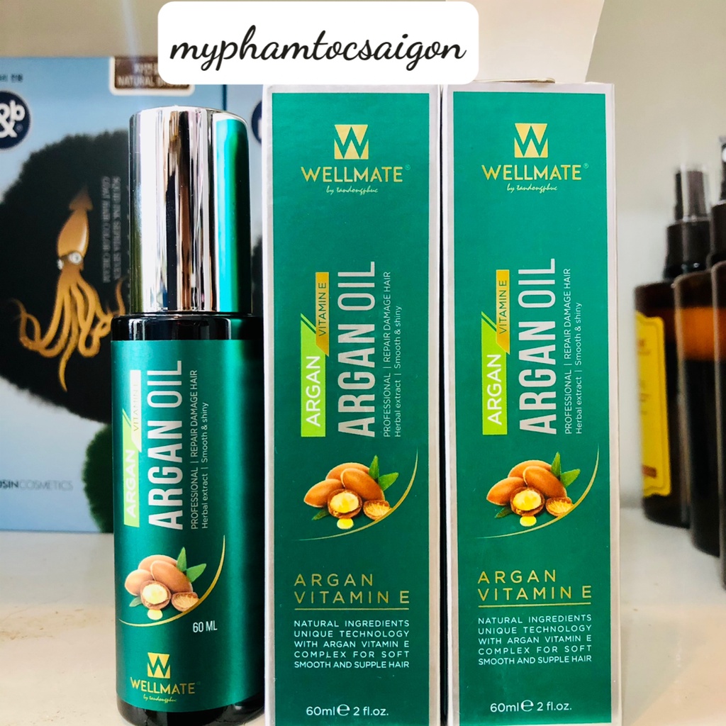 Tinh dầu phục hồi tóc hư tổn nặng wellmate argan oil 60ml - chính hãng