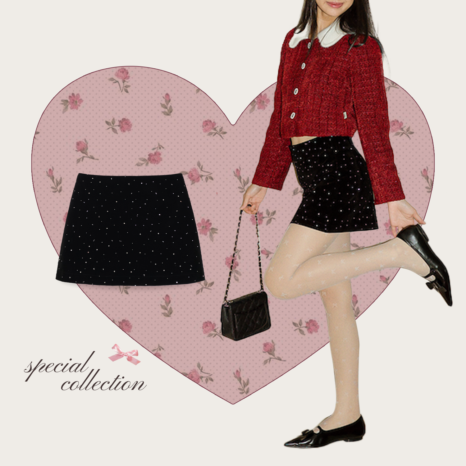 Chân váy nhung đính cườm lấp lánh NAKED by V - Starry Skirt