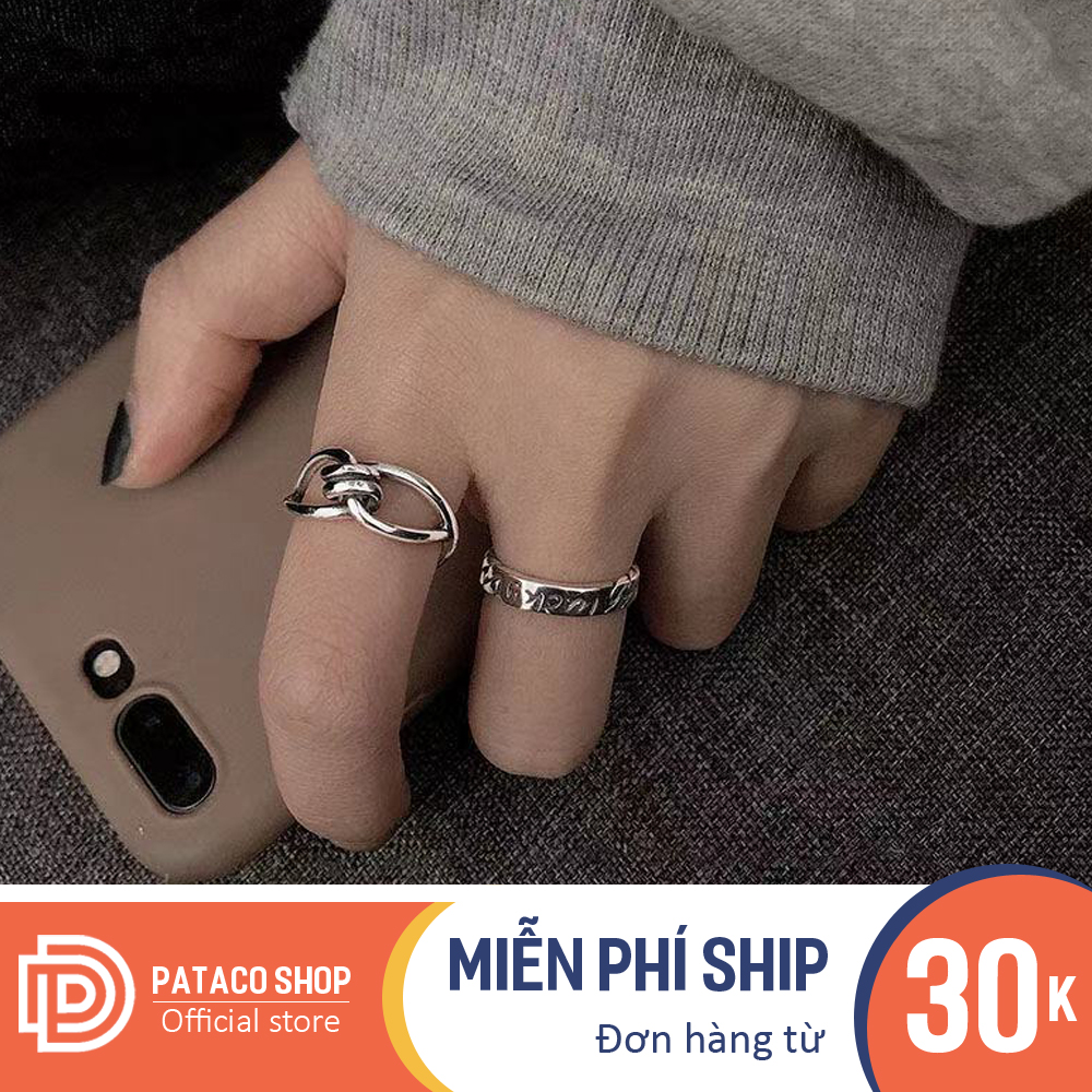 Combo 2 nhẫn titan Lucky Unisex cá tính NT15 mạ bạc thời thượng cá tính - Nhẫn nữ học sinh cá tính giá rẻ