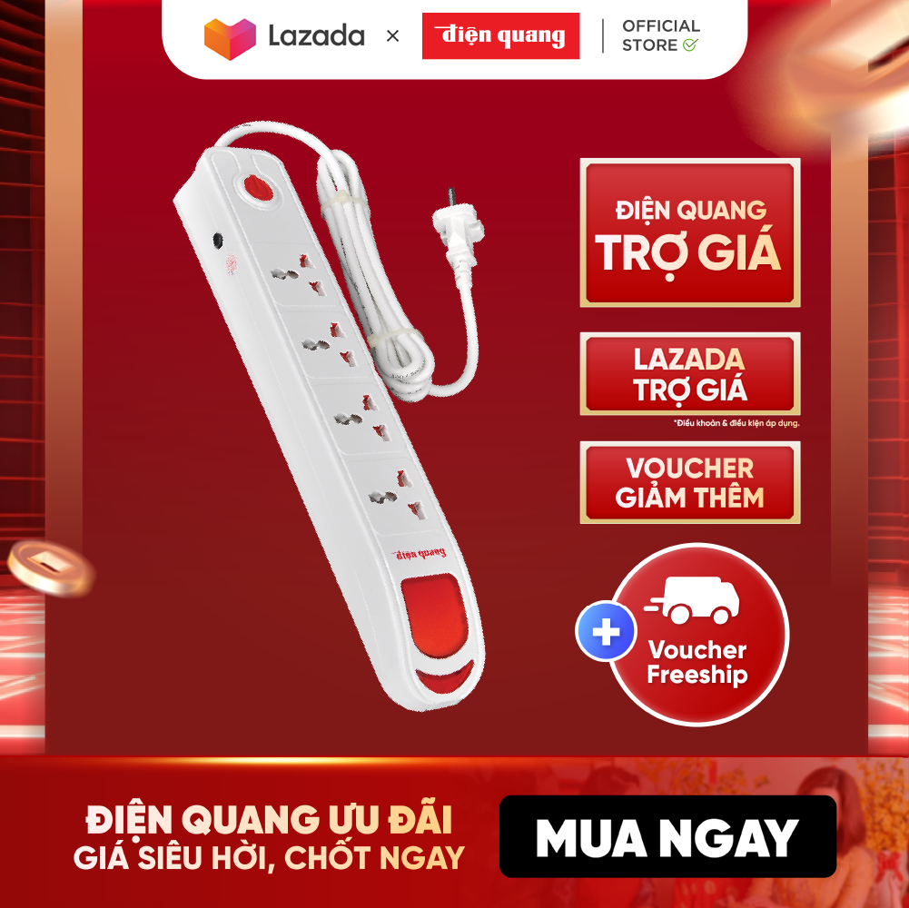 Ổ cắm Điện Quang ĐQ ESK 2W DBW104 (kiểu tàu siêu tốc, 4 lỗ 3 chấu, dây dài 2m)