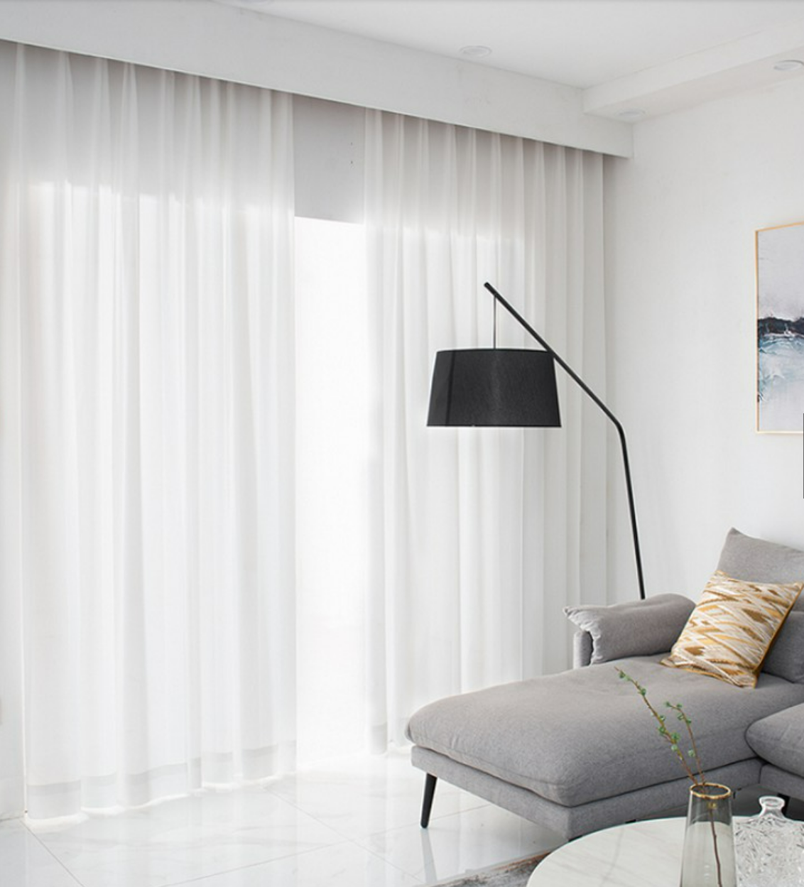 Rèm voan lụa trắng trang trí DECOR phòng Dán tường - Treo thanh